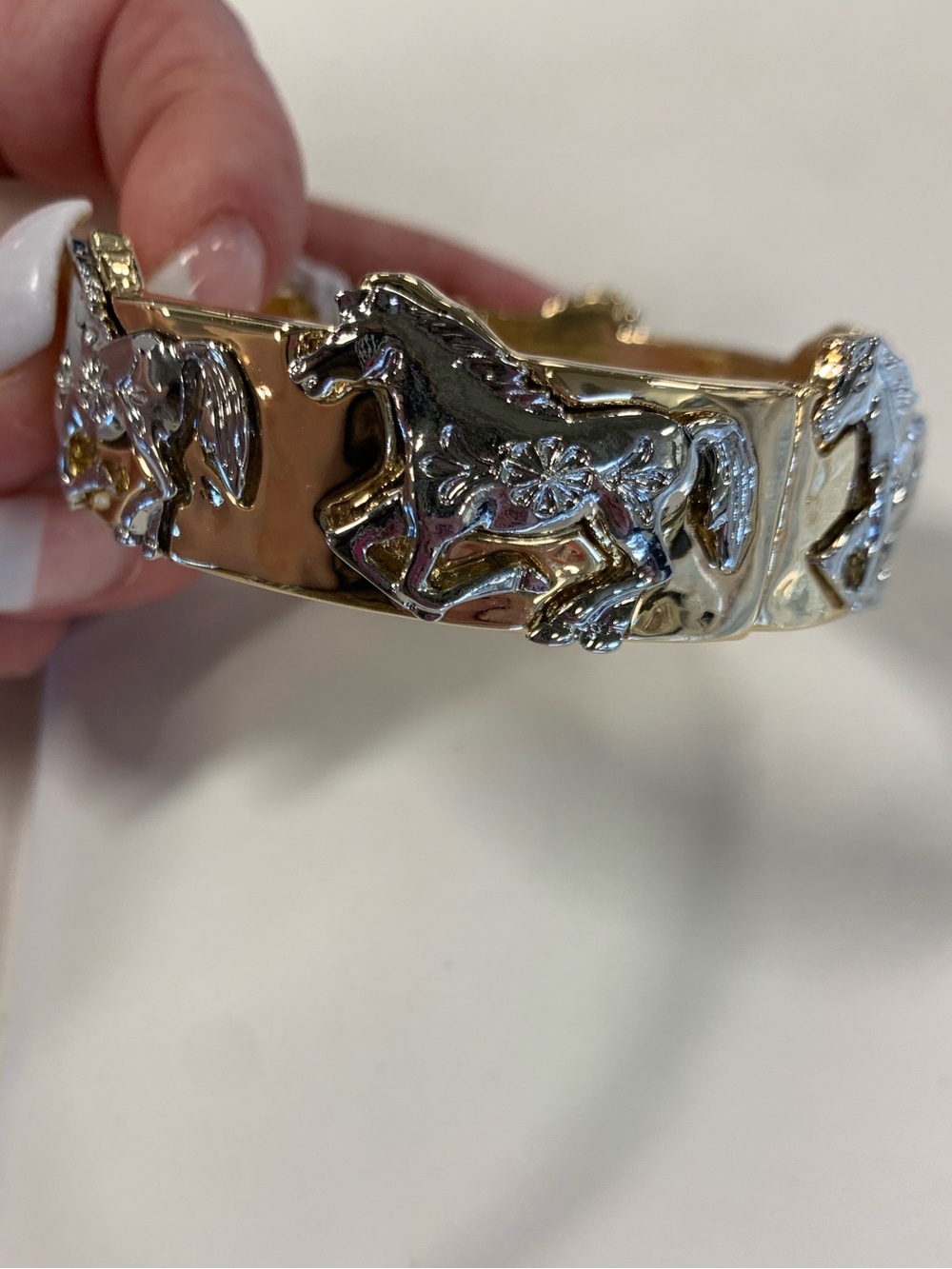 Piper K Horse Hinged Gold and Silver Bracelet NEW